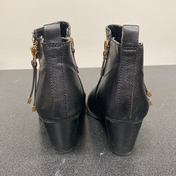 Franco Sarto Black Heeled Almond Toe Double Sided Gold Zipper Diana Bootie - Picture 5 of 12